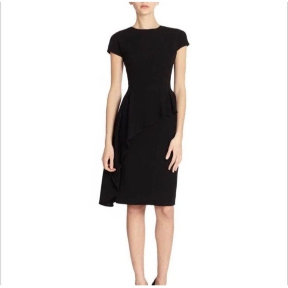 Teri Jon by Rickie Freeman Dress Size 8 Sheath‎ Peplum Black Asymmetric Ruffle